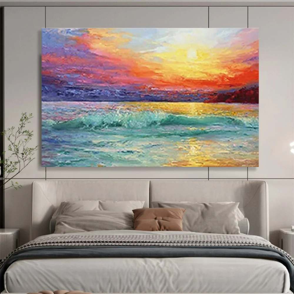Seaside Hand-Painted Sunset - handmade textured painting for entryway